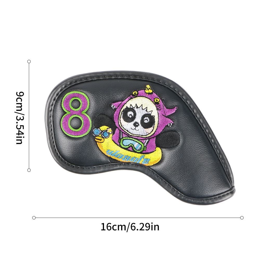 PU Golf Headcover| Embroidered Panda Design Iron Club Golf Head Cover Set Waterproof Durable Effective Protection Club