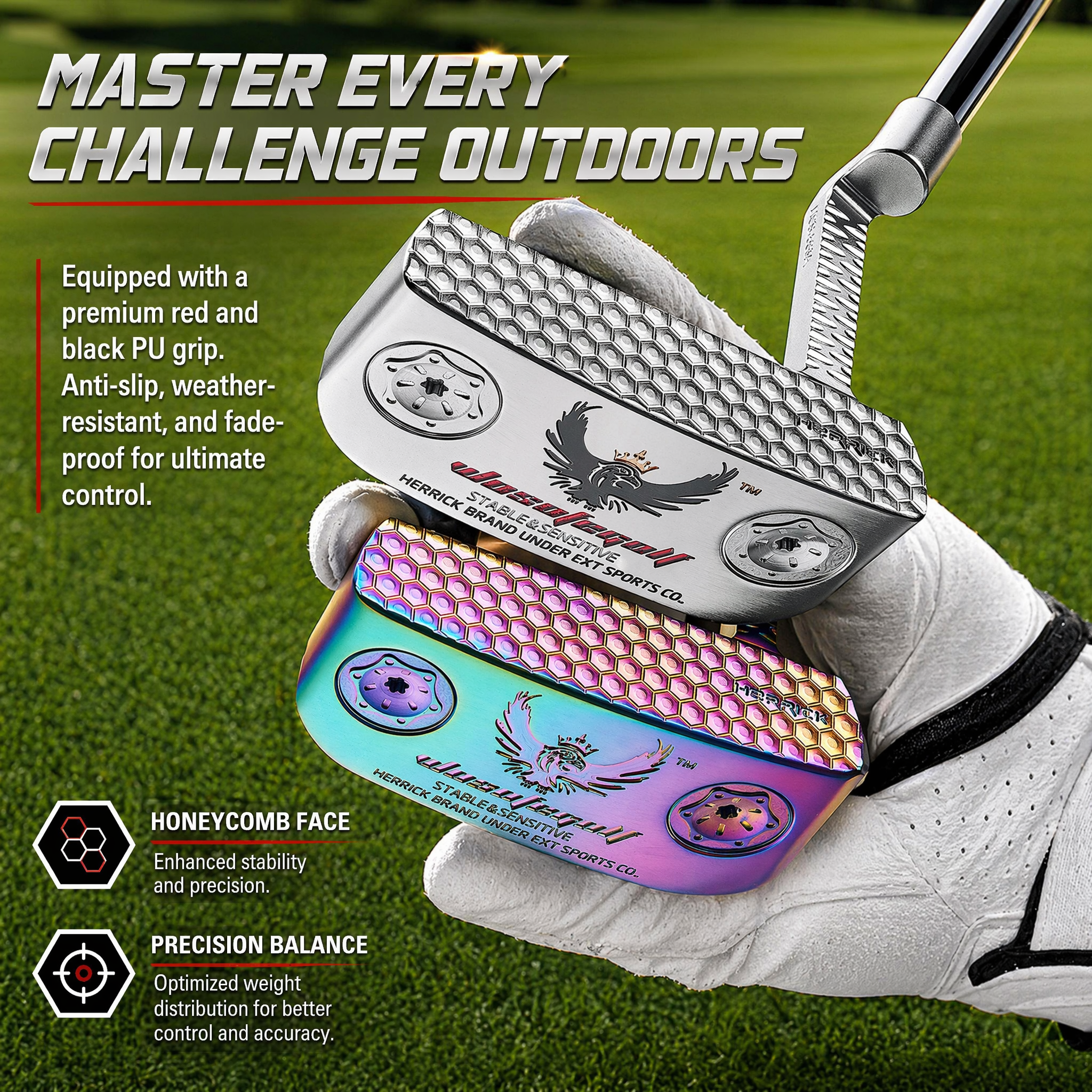 Golf Putter Blade Men Right Hand Black Red HeadCovers PU Grip CNC Steel Mallet Professional Golf Club