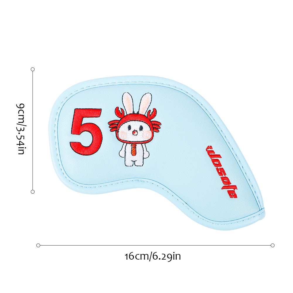 Golf Headcover High Quality Premium Pu Leather Iron Head Cover 9 Pcs Density Embroidery Rabbit Design Bunny Party Iron Cover Set