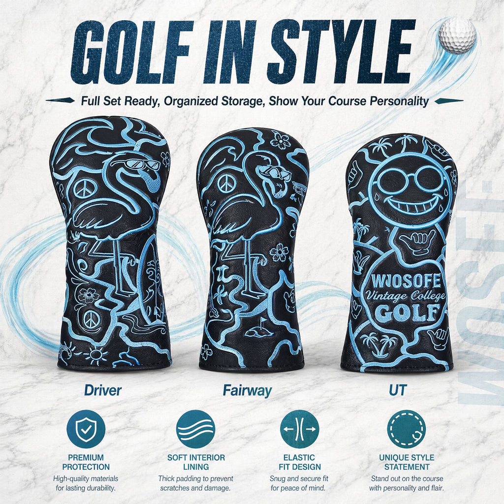 Wosofe Premium 3Pcs Golf Wood Headcover Set-3D Embroidered