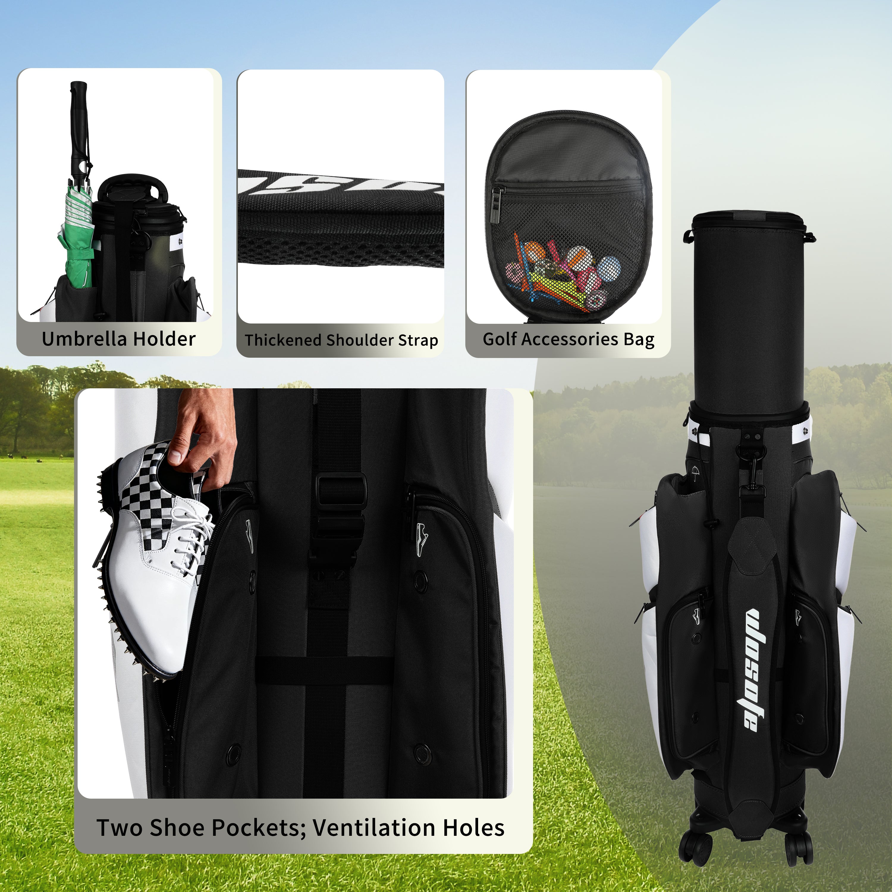 golf travel bags with wheels, Golf Cart and Travel Bag Retractable Cover,Golf Carry Bag for Men and Women, Multiple Storage Pockets, Shoe Compartment, Golf Cart Bag, 4 Colors to Choose from(FreeShipping)