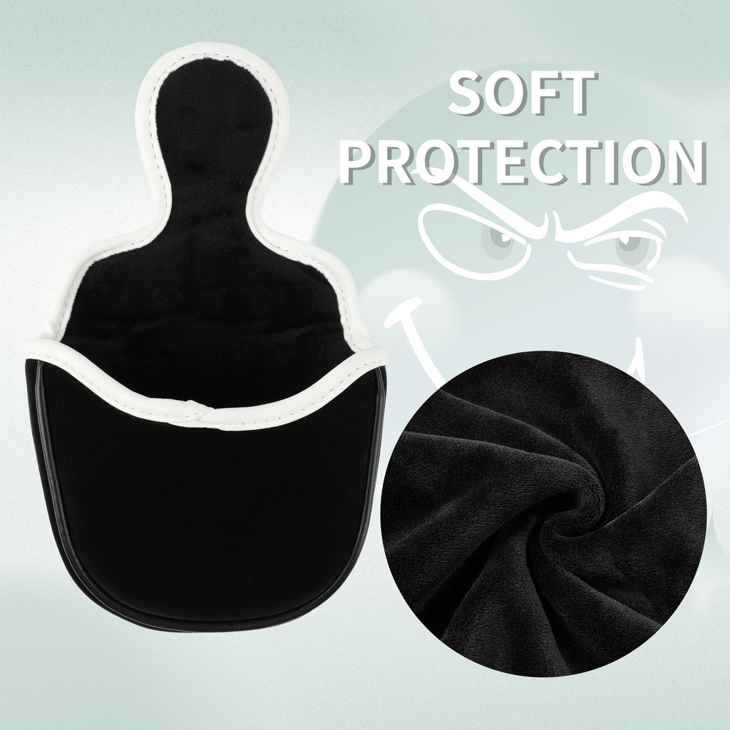 Funny Smiley Face Mallet Putter Cover - Premium PU Leather Golf Headcover with Soft Velvet Lining, Strong Magnetic Closure, 3 Colors, Fits Odyssey, Scotty Cameron & Semi-Round Mallets