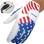 Golf Gloves Men's Left Hand Cabretta Leather with Score Counter USA Flag White Soft Breathable Professional Mini