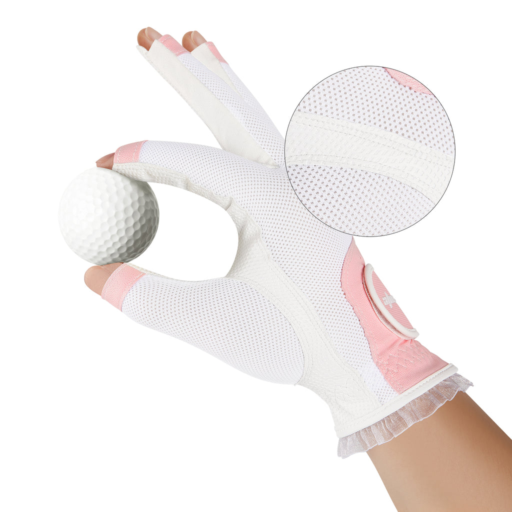 Golf Gloves for Women Half 1/3 Finger Soft Leather Breathable Extra Grip Accessories Fit Ladies Girls Sport Gloves 1 Pair 3 Colors Optional