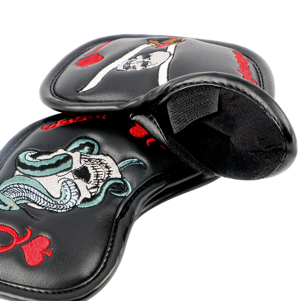 Golf Iron Headcover 9pcs Thick Synthetic Leather Golf Iron Head Covers Set Fit All Brands Skull Theme Embroidery Iron Cover Set