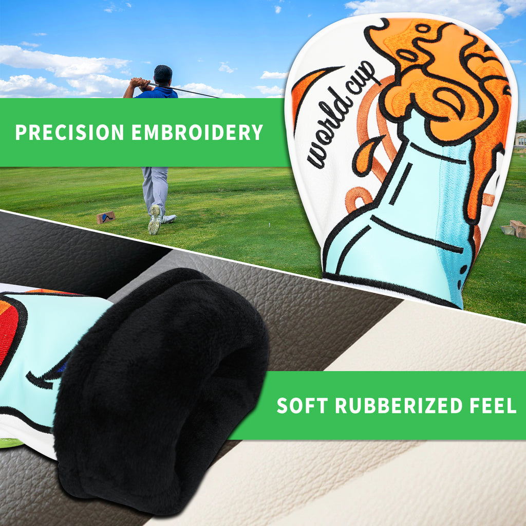 Beer Themed Golf Headcover Driver Fairway Wood Hybrid Premium PU Leather Head Cover Embroidered Design
