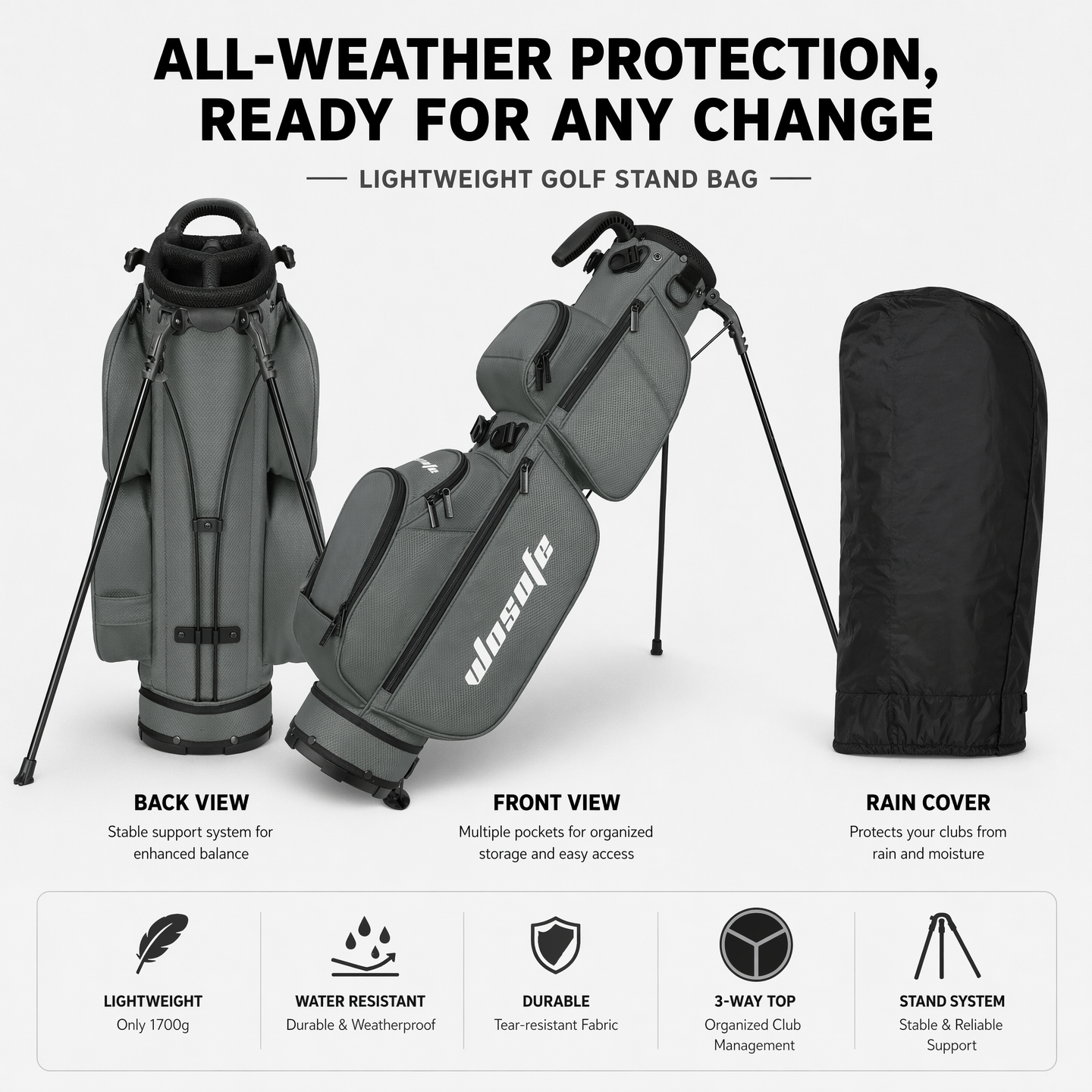Lightweight 3-Way Golf Stand Bag  Ultra-Portable