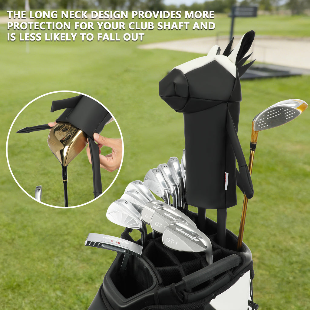 Minimalist Pony Quilted Stitching Golf Driver Headcover - Premium Smooth PU Leather Wood Club Protector, Waterproof & Velvet Lined, Fits All 460cc Drivers, 4 Colors