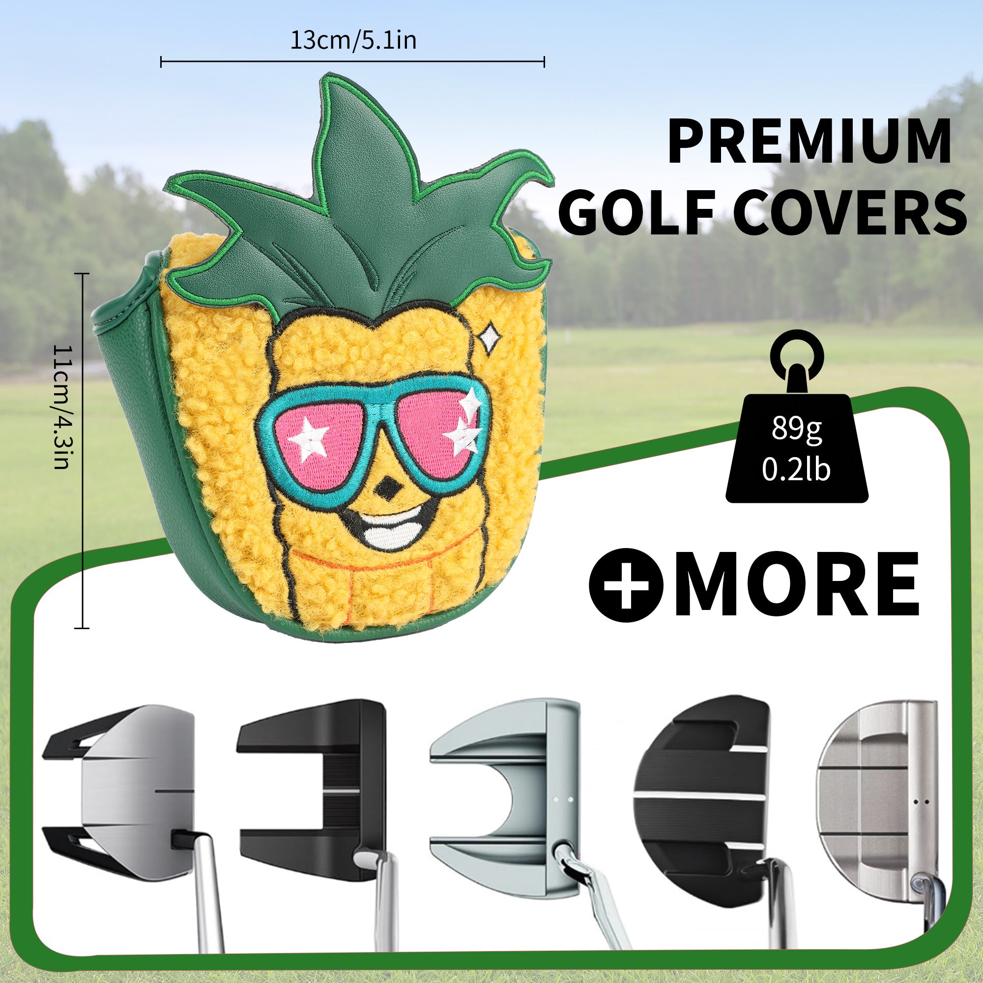 Funny Pineapple Mallet Putter Cover - Premium PU Leather Golf Headcover with Strong Magnetic Closure, Cute Tropical Golf Club Protector Fits Odyssey, Taylormade, Scotty Cameron Mallet Putters