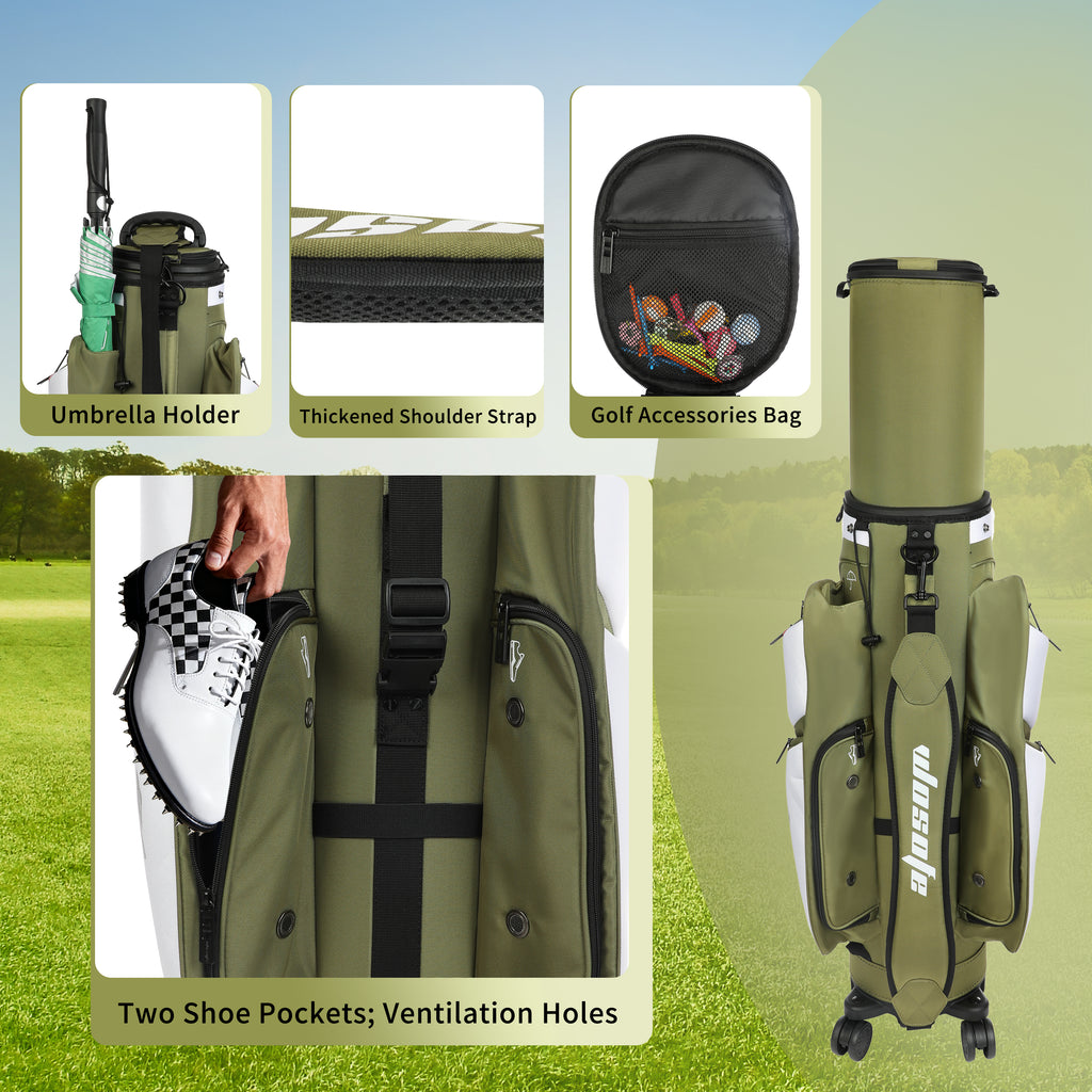 golf travel bags with wheels, Golf Cart and Travel Bag Retractable Cover,Golf Carry Bag for Men and Women, Multiple Storage Pockets, Shoe Compartment, Golf Cart Bag, 4 Colors to Choose from(FreeShipping)