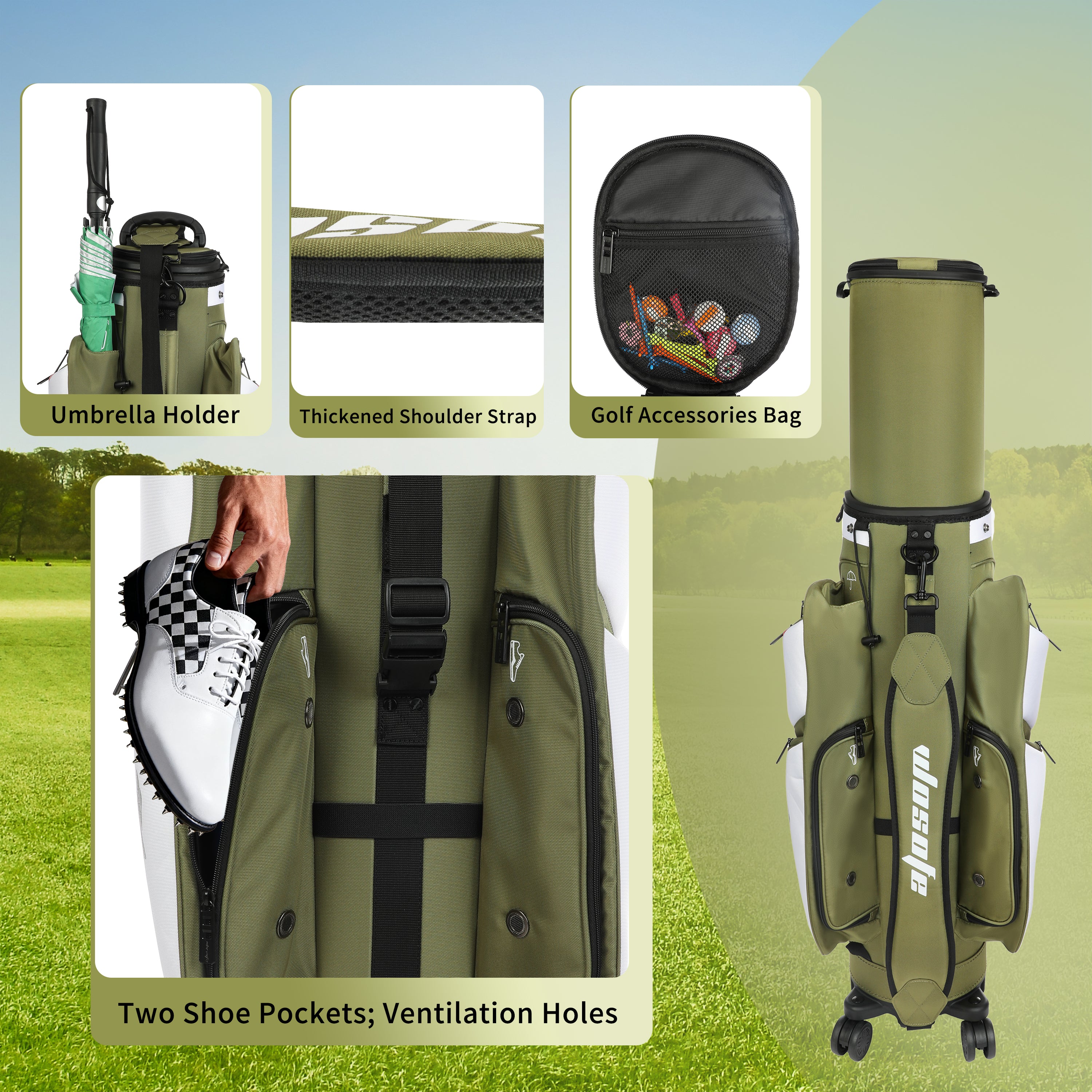 golf travel bags with wheels, Golf Cart and Travel Bag Retractable Cover,Golf Carry Bag for Men and Women, Multiple Storage Pockets, Shoe Compartment, Golf Cart Bag, 4 Colors to Choose from(FreeShipping)