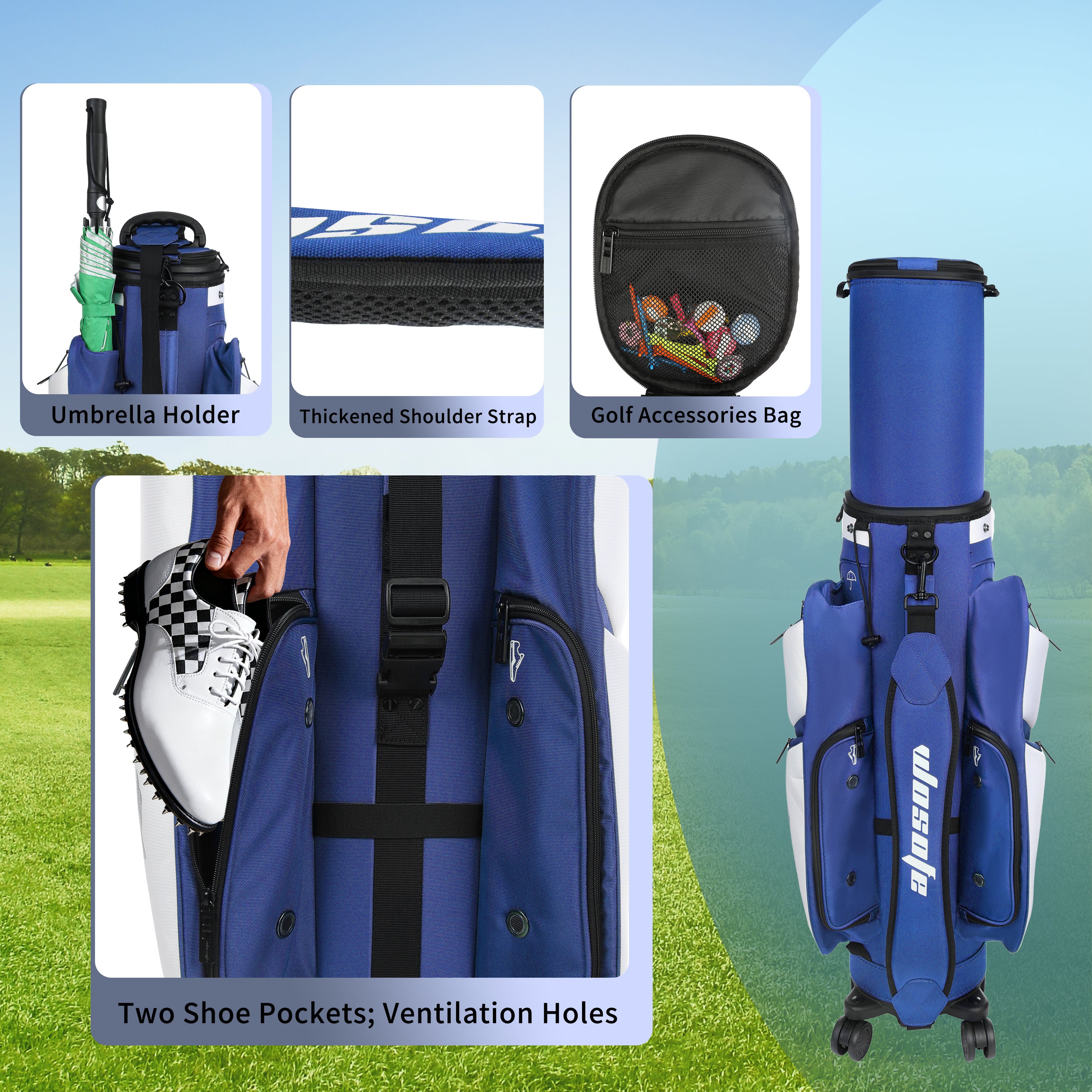 golf travel bags with wheels, Golf Cart and Travel Bag Retractable Cover,Golf Carry Bag for Men and Women, Multiple Storage Pockets, Shoe Compartment, Golf Cart Bag, 4 Colors to Choose from(FreeShipping)