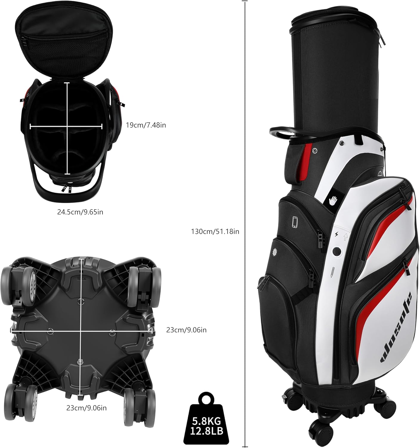 Golf Club Travel Bag with Wheels, Golf Cart and Travel Bag Retractable Cover,Golf Carry Bag for Men and Women, Multiple Storage Pockets, Shoe Compartment, Golf Cart Bag, 4 Colors to Choose from