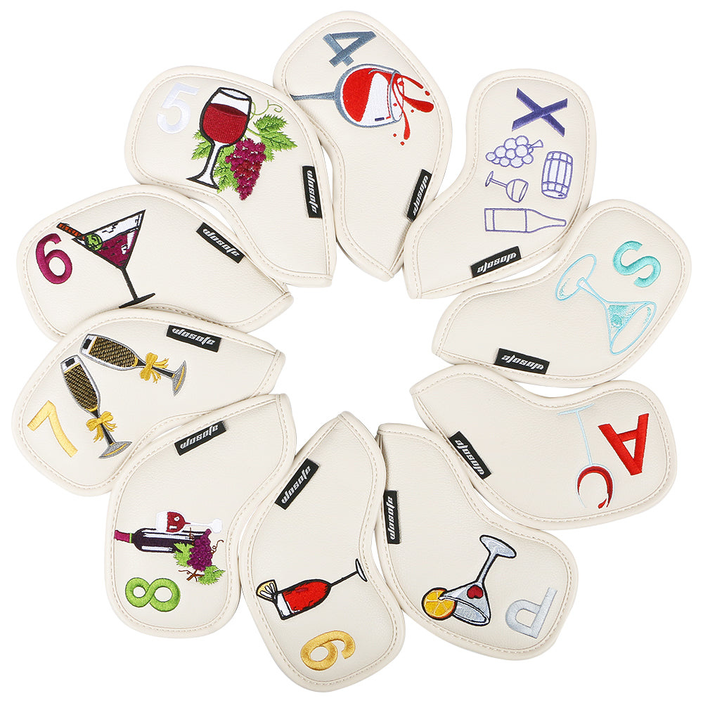 高尔夫铁杆头套 10件/套 高品质PU防水耐用保护铁杆球杆 高密度刺绣酒杯