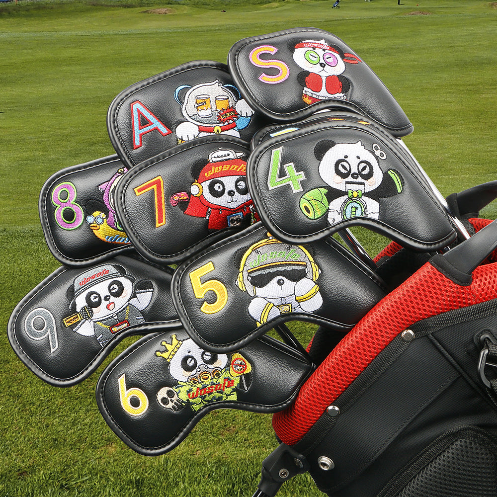 Golf Irons Cover Club Cap Cover Panda Pattern Design High-grade PU Club Head Protection Cover Cross-border