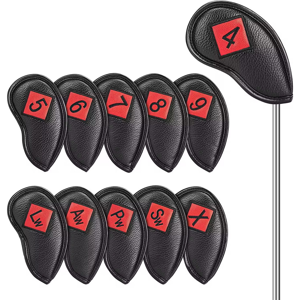 Premium PU Leather Golf Iron Club Head Covers 10PCS/SET Fits Most Clubs Embroidered Club Label Golf Headcover