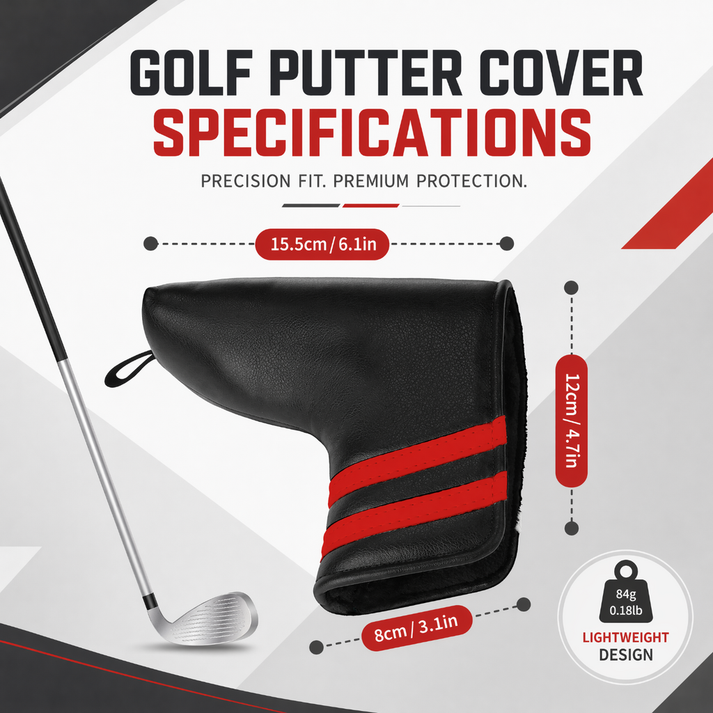 Premium Blade Putter Cover - Magnetic PU Leather Golf Headcover with Applique Embroidery & Velvet Lining, 5 Colors, Fits Scotty Cameron, Odyssey, Newport & Blade Putters