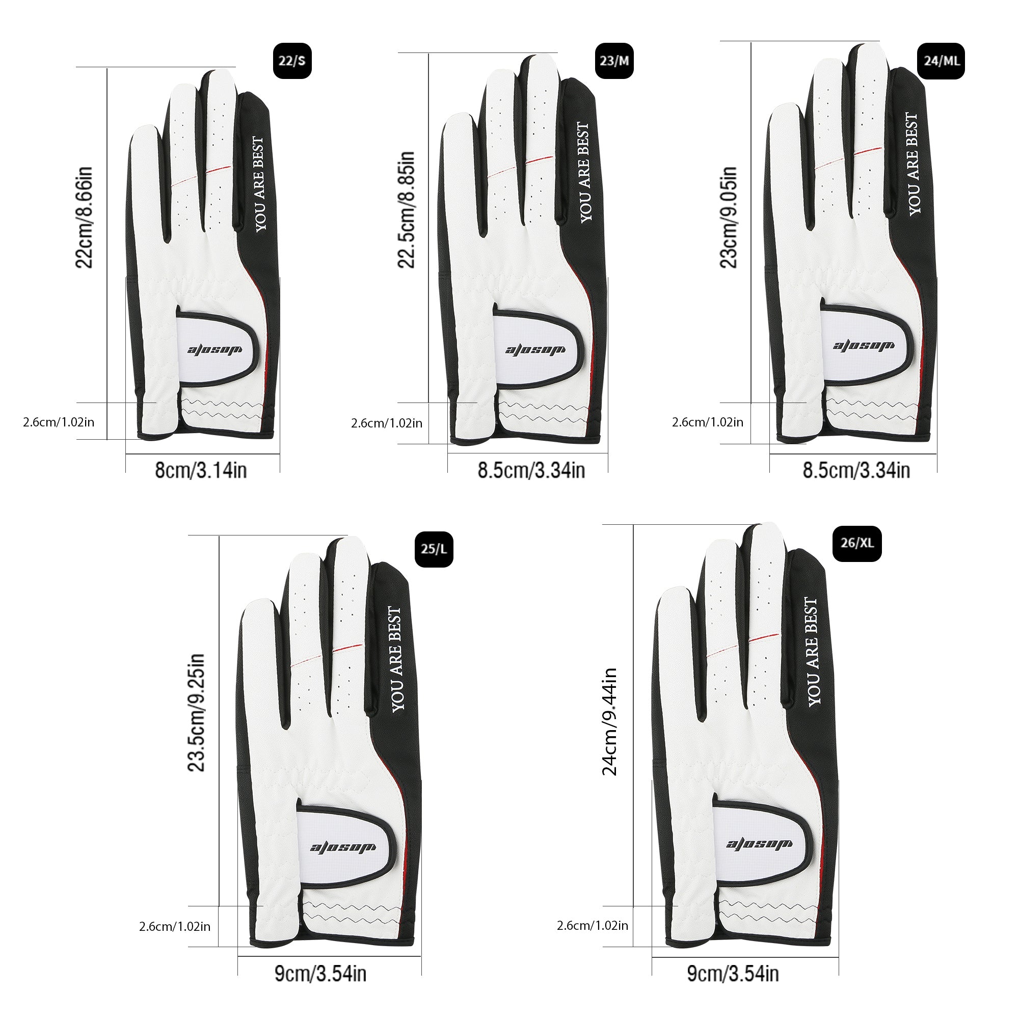 Golf Gloves Left Hand Men's Premium White Black PU Leather Durable Breathable Design