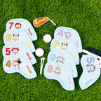 Golf Headcover High Quality Premium Pu Leather Iron Head Cover 9 Pcs Density Embroidery Rabbit Design Bunny Party Iron Cover Set