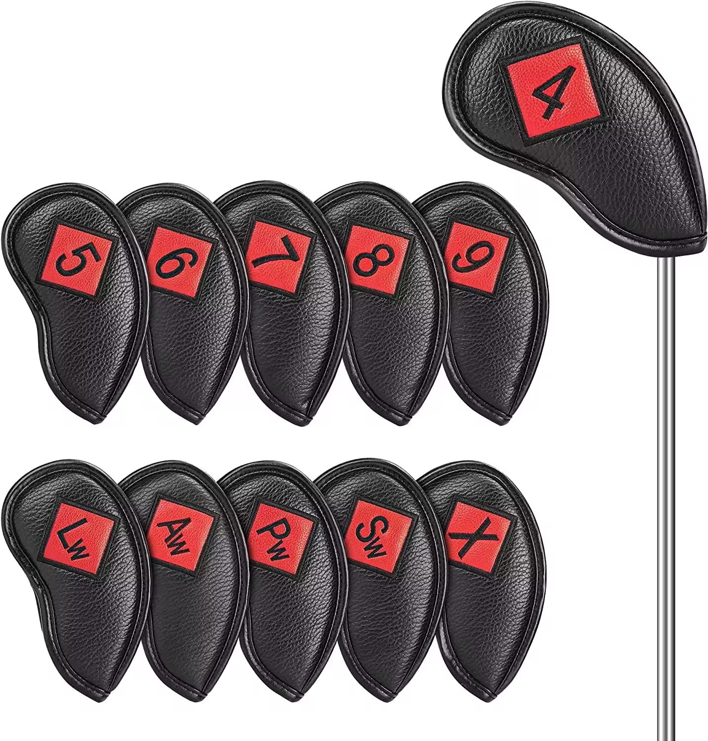 Premium PU Leather Golf Iron Club Head Covers 10PCS/SET Fits Most Clubs Embroidered Club Label Golf Headcover