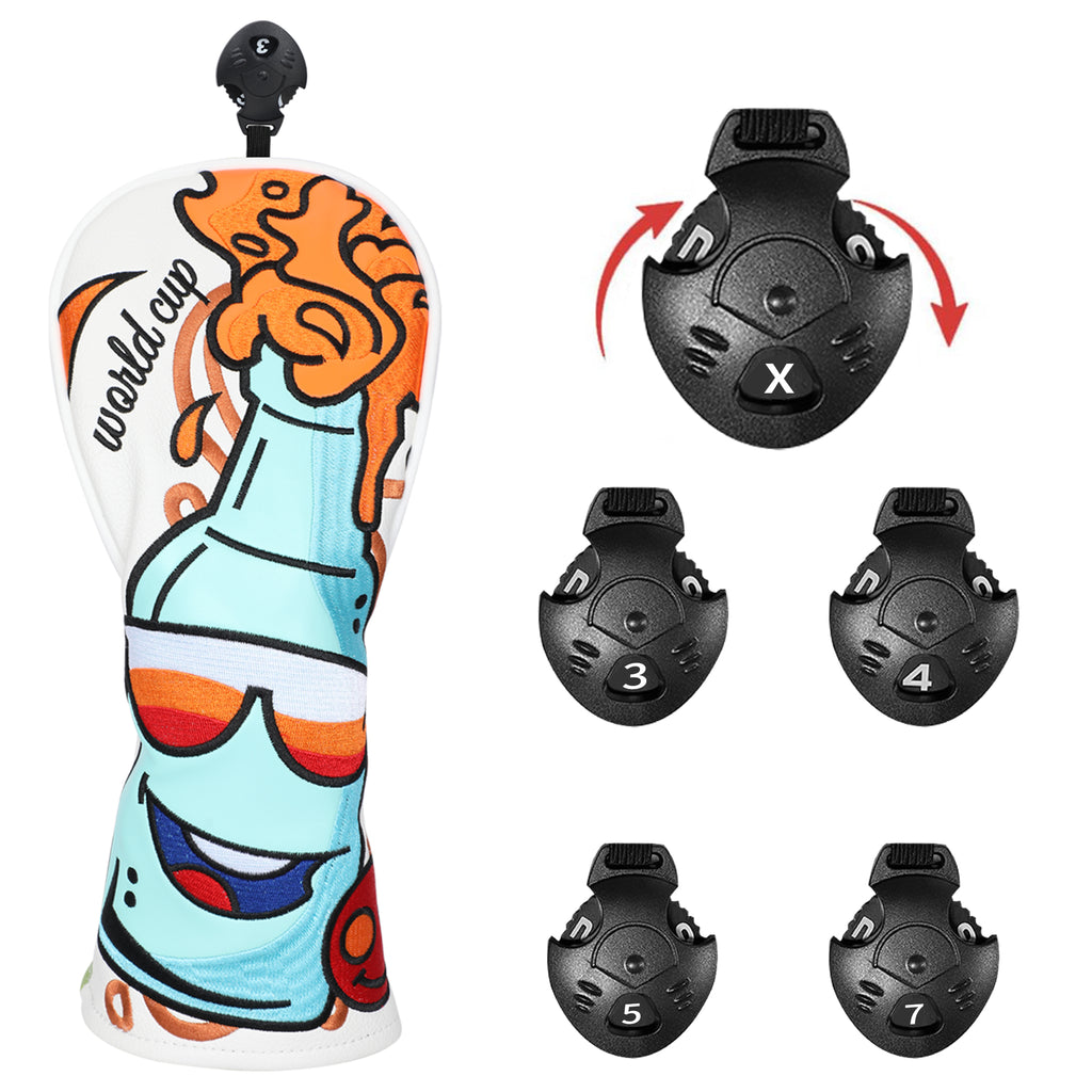 Beer Themed Golf Headcover Driver Fairway Wood Hybrid Premium PU Leather Head Cover Embroidered Design