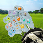 Funny Monster Embroidery Golf Iron Headcovers Set - 9pcs Premium Waterproof PU Leather Club Protectors, High-Density Stitching, Soft Velvet Lining, Fits All Major Iron Brands