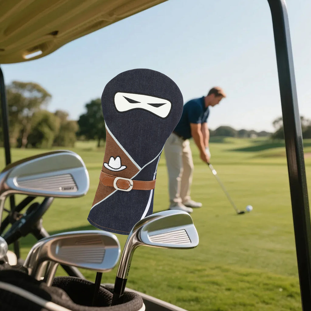 Vintage Denim Golf Driver Headcover - Premium Denim Fabric with Applique Embroidery & Soft Velvet Lining, Retro Style Golf Club Protector Fits All 460cc Drivers