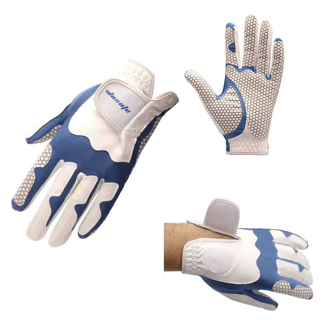Golf Gloves Left Hand Men's Ocean Blue Premium Lycra PU Super Soft Feel Breathable Glove