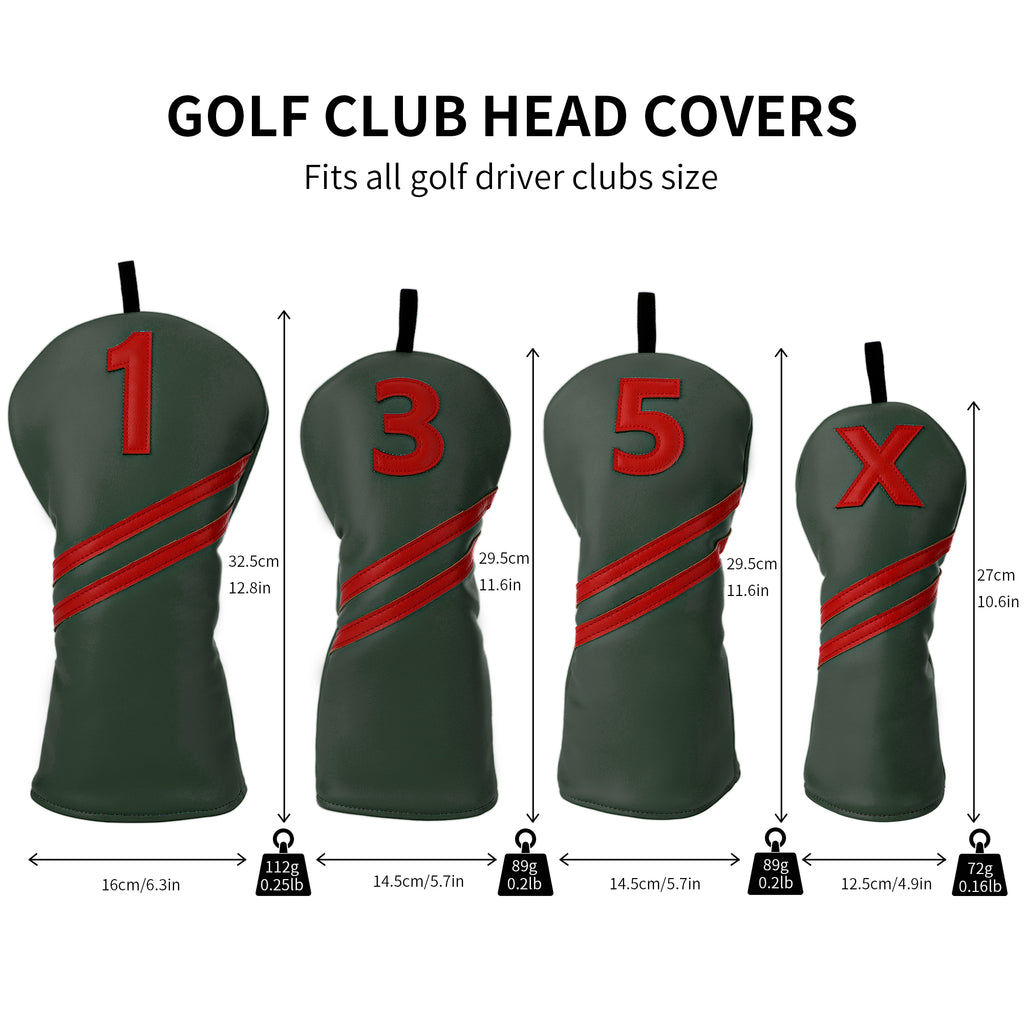 Minimalist 4pc Golf Headcover Set - Premium Waterproof PU Leather Wood Club Covers (Driver, 3/5 Fairway, Hybrid) with High-Quality Applique Embroidery & Velvet Lining, 5 Colors