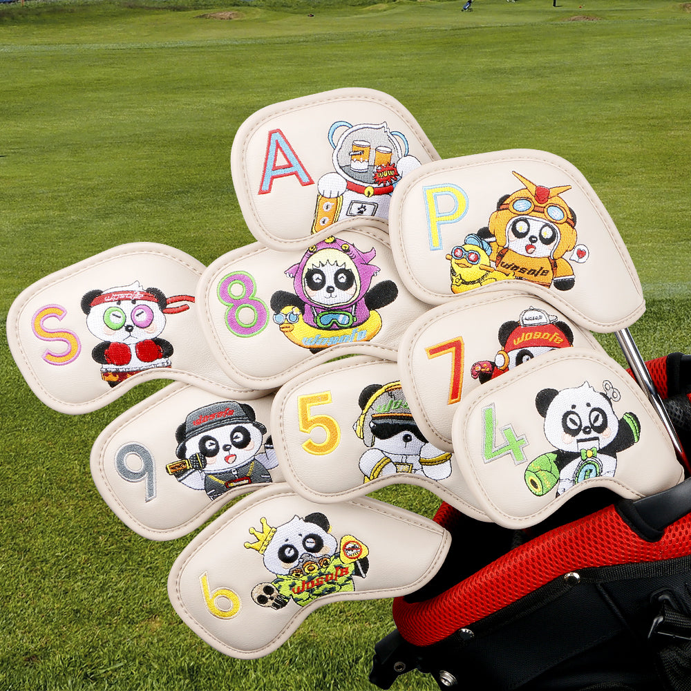Golf Irons Cover Club Cap Cover Panda Pattern Design High-grade PU Club Head Protection Cover Cross-border