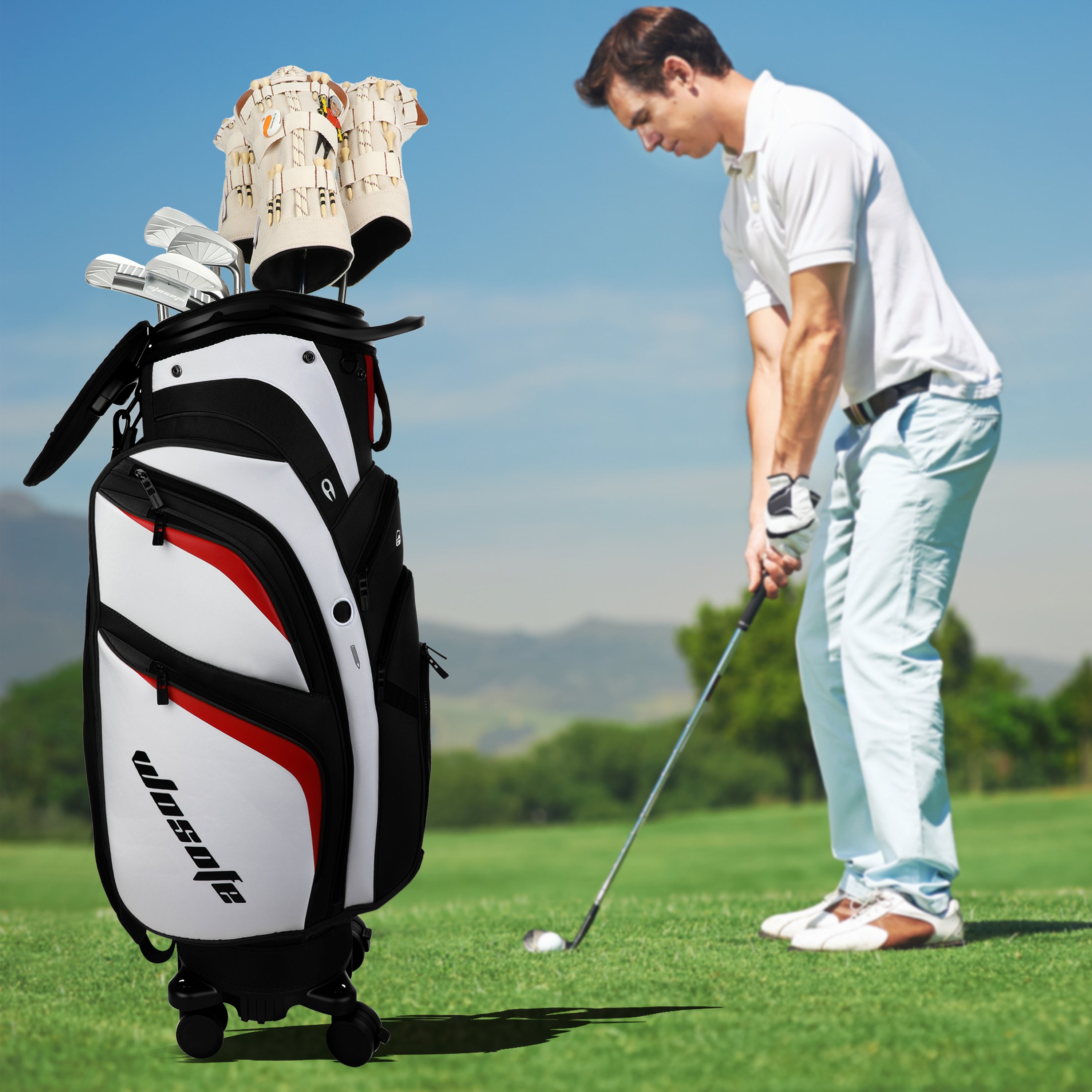 golf travel bags with wheels, Golf Cart and Travel Bag Retractable Cover,Golf Carry Bag for Men and Women, Multiple Storage Pockets, Shoe Compartment, Golf Cart Bag, 4 Colors to Choose from(FreeShipping)