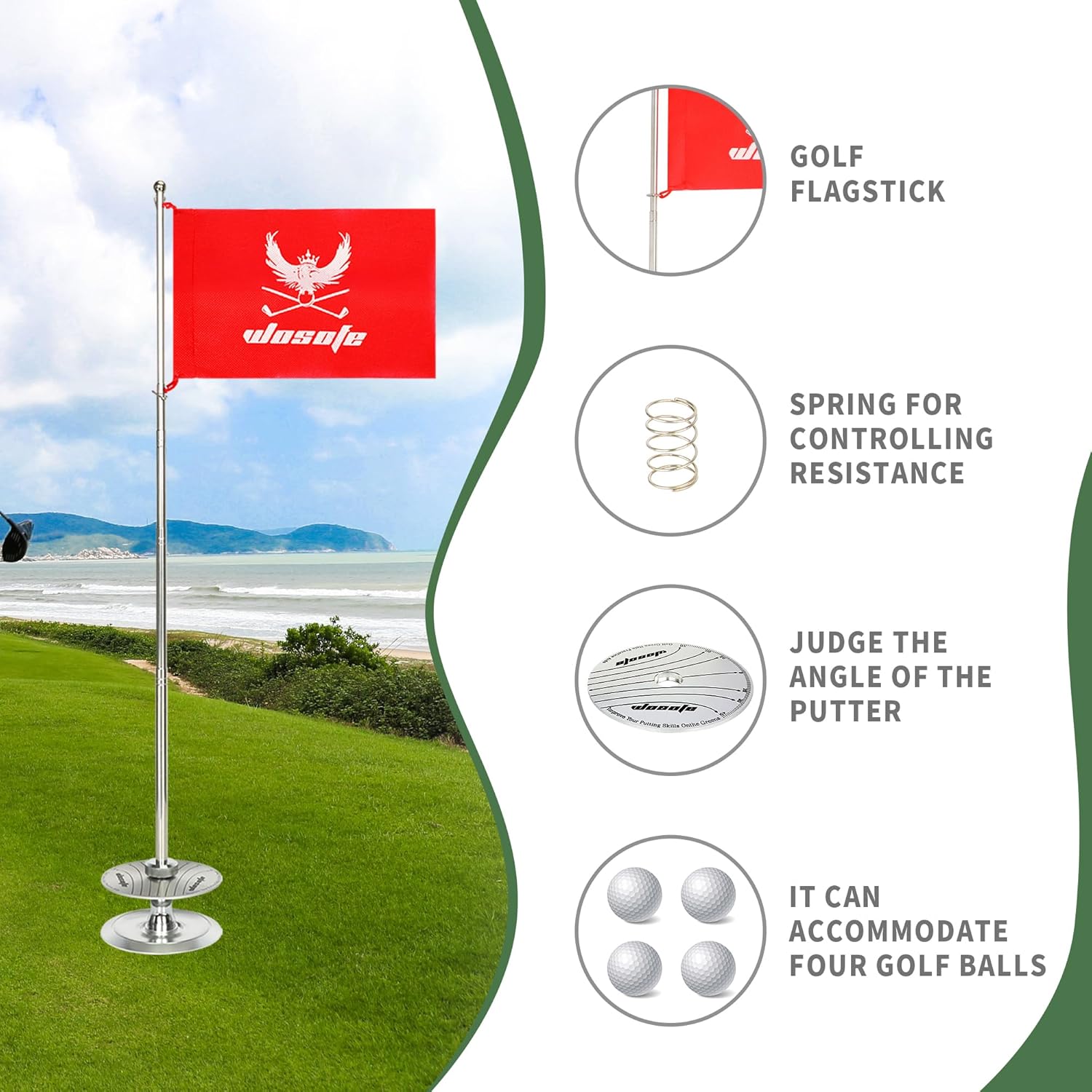 All-Direction Golf Putting Aid – Premium Aluminum Alloy Practice Cup with Retractable Flagstick (35.5") & Audible "Ding" Feedback – Portable Training Equipment for Indoor, Backyard & Office