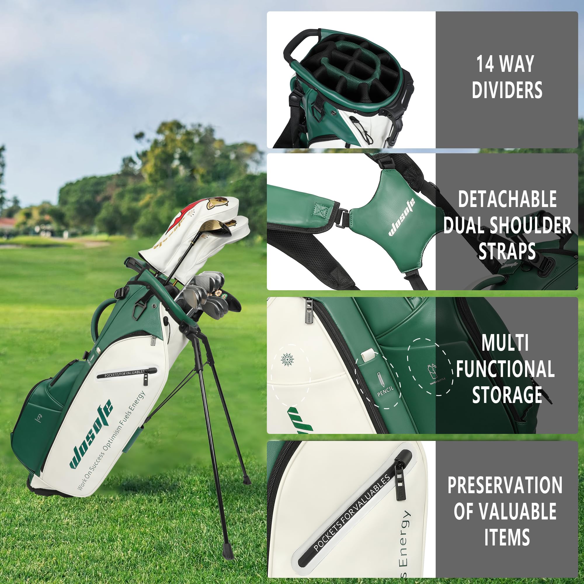 Wosofe JM9001 Golf Stand Bag  Premium PU Leather 6-14Way(Free Shipping)