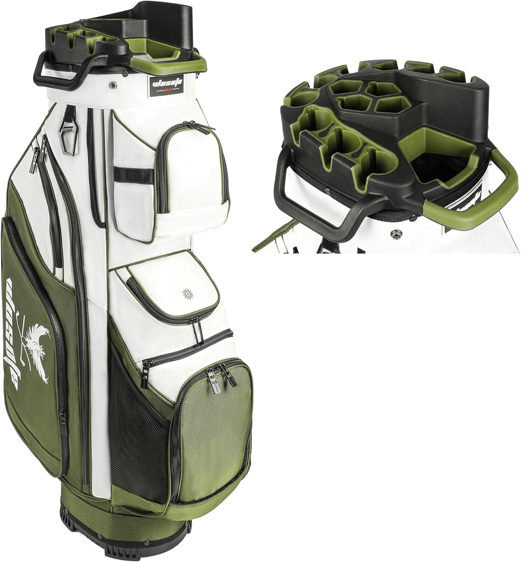 Golf Cart Bag ,T-Lock 14 Way Full-Length Divider Top Fixed Slots Clubs Organized Premium Oxford Cloth Golf Bag for Men Women Black Blue Green 13 Pockets with 3 Handles Cooler Bag Rain Cover