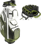 Golf Cart Bag ,T-Lock 14 Way Full-Length Divider Top Fixed Slots Clubs Organized Premium Oxford Cloth Golf Bag for Men Women Black Blue Green 13 Pockets with 3 Handles Cooler Bag Rain Cover