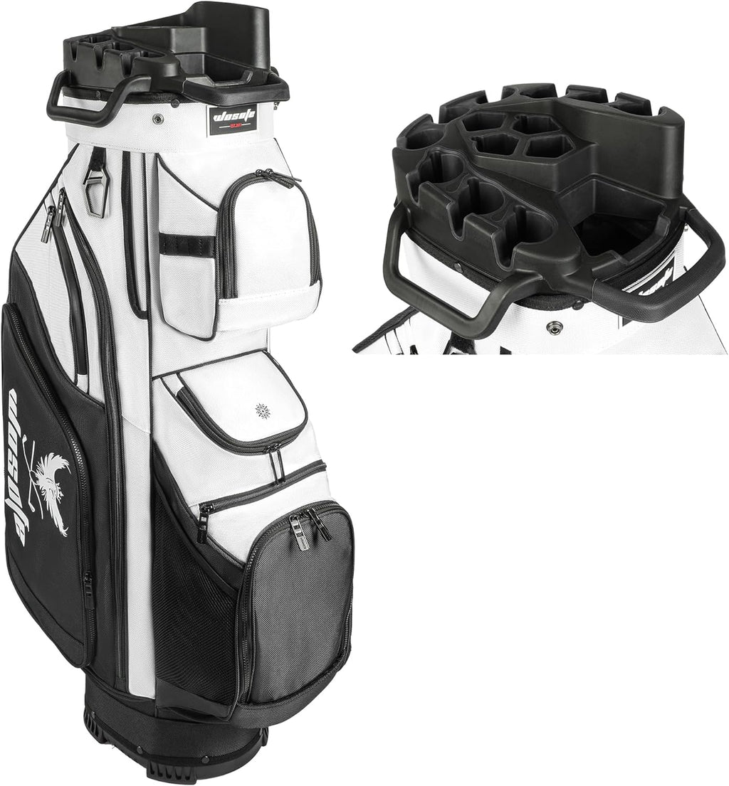 carry golf bag rain cover T-LOCK 14-Way Golf Cart Bag with Full-Length Dividers – Anti-Rattle Fixed Slots Organization, 13 Storage Pockets, Insulated Cooler Bag & Rain Cover –