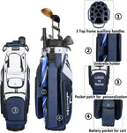 Golf Cart Bag ,T-Lock 14 Way Full-Length Divider Top Fixed Slots Clubs Organized Premium Oxford Cloth Golf Bag for Men Women Black Blue Green 13 Pockets with 3 Handles Cooler Bag Rain Cover