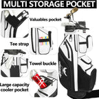 Golf Cart Bag ,T-Lock 14 Way Full-Length Divider Top Fixed Slots Clubs Organized Premium Oxford Cloth Golf Bag for Men Women Black Blue Green 13 Pockets with 3 Handles Cooler Bag Rain Cover