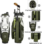 Golf Cart Bag ,T-Lock 14 Way Full-Length Divider Top Fixed Slots Clubs Organized Premium Oxford Cloth Golf Bag for Men Women Black Blue Green 13 Pockets with 3 Handles Cooler Bag Rain Cover
