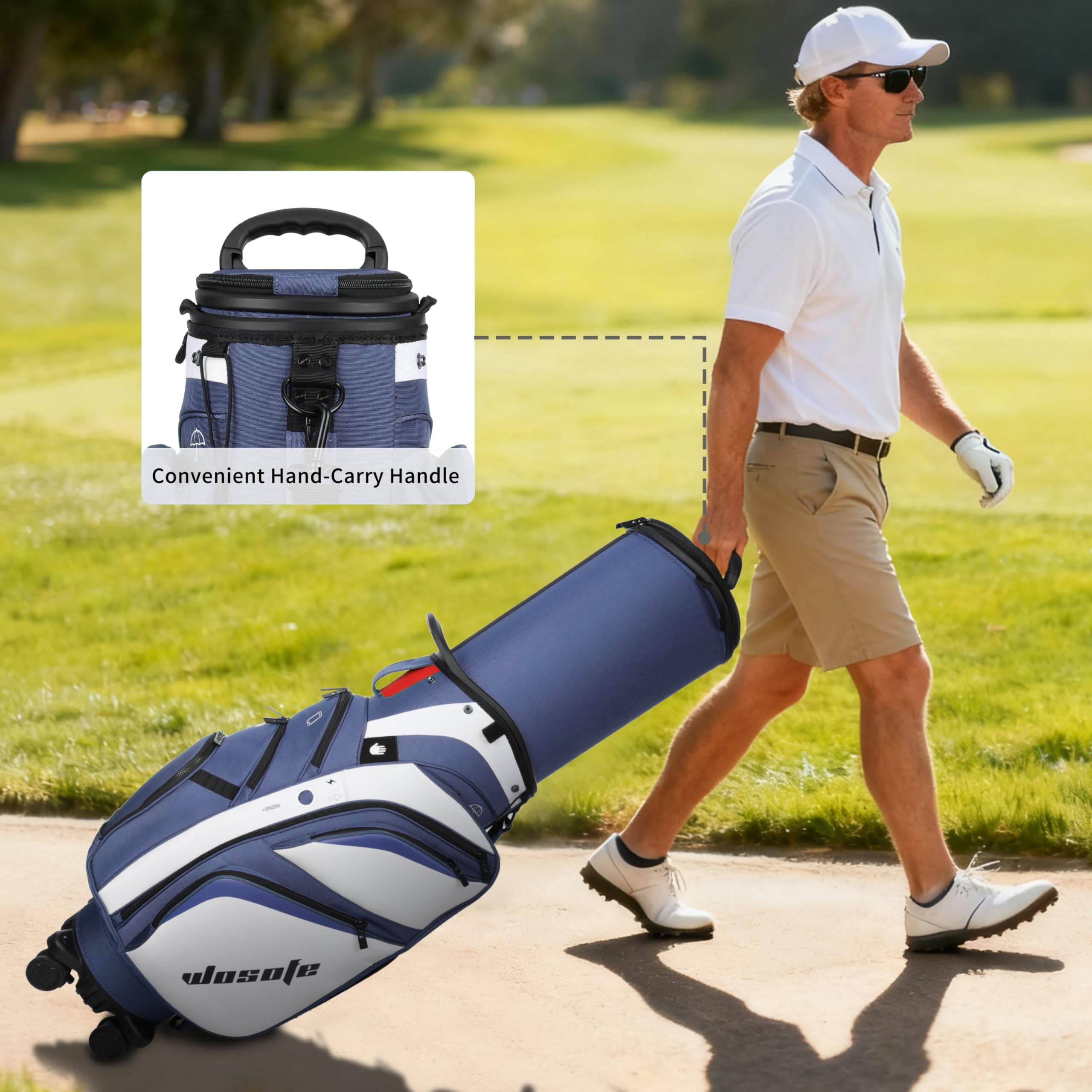 Golf Club Travel Bag with Wheels, Golf Cart and Travel Bag Retractable Cover,Golf Carry Bag for Men and Women, Multiple Storage Pockets, Shoe Compartment, Golf Cart Bag, 4 Colors to Choose from