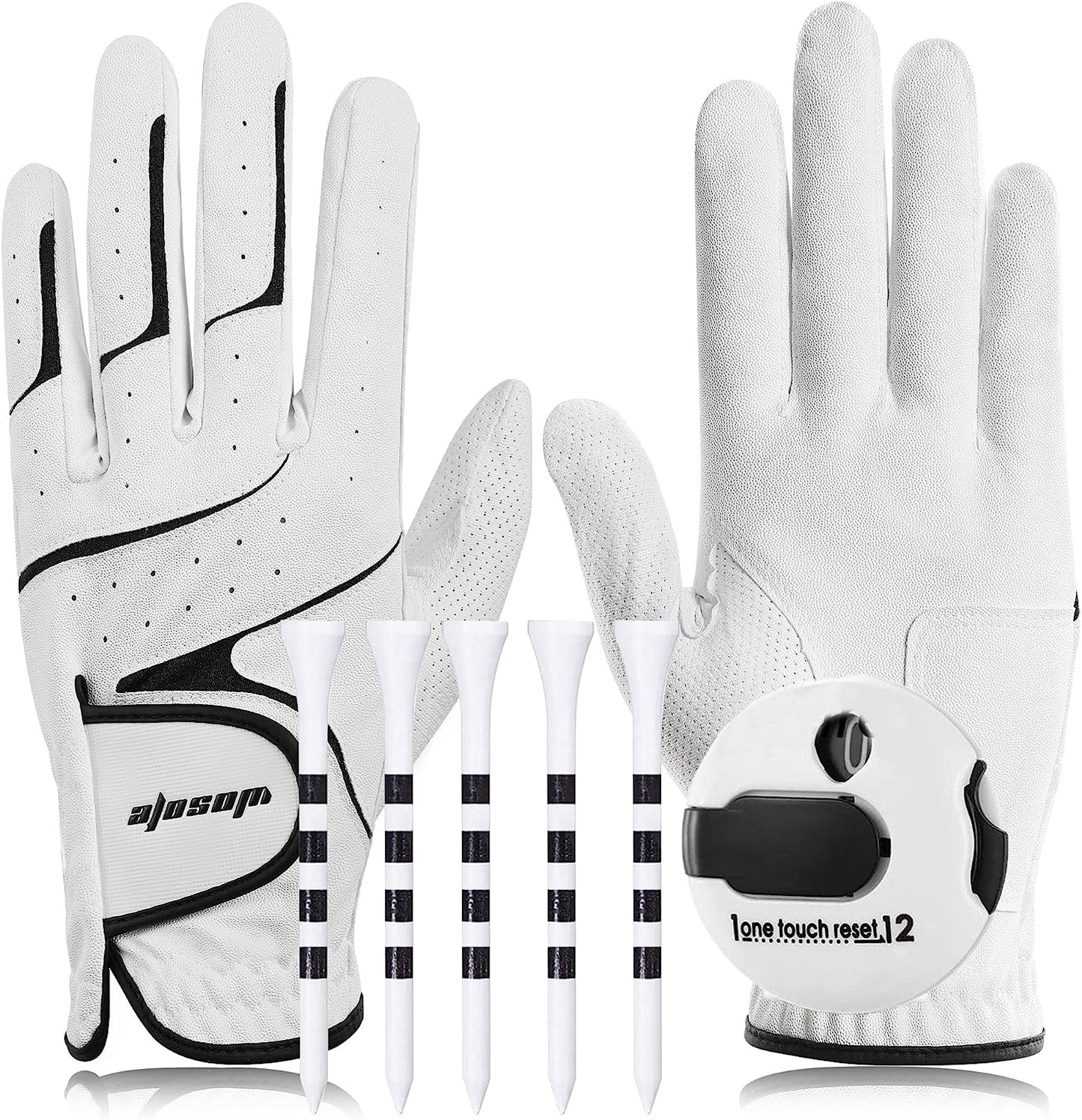 wosofe Golf Glove Left Hand Men‘ PU Transparent Non-Slip Nanocloth Lycra Accessories No Sweat Comfortable All Weather with Scorer and Tee