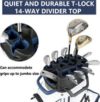 Golf Cart Bag ,T-Lock 14 Way Full-Length Divider Top Fixed Slots Clubs Organized Premium Oxford Cloth Golf Bag for Men Women Black Blue Green 13 Pockets with 3 Handles Cooler Bag Rain Cover