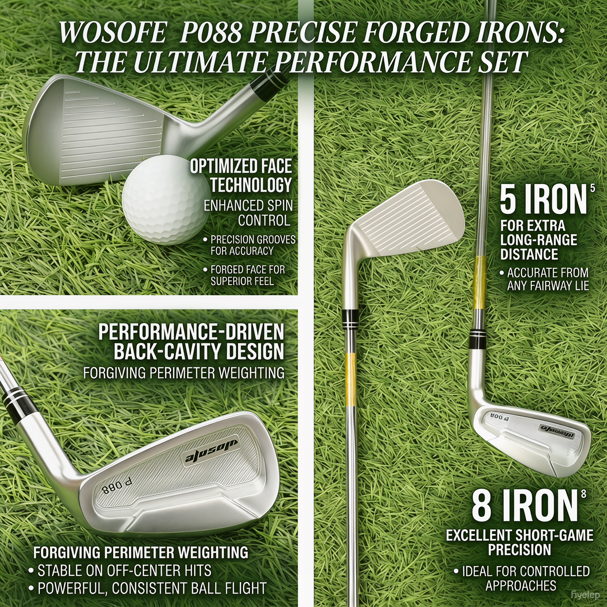 Wosofe P088 Precision Performance Golf Iron Set (6-Piece, 5-PW) – CNC Milled S20C Soft Steel, Professional Forged Irons for Enhanced Control & Feel (Right-Handed)
