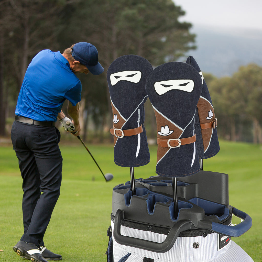 Vintage Denim Golf Driver Headcover - Premium Denim Fabric with Applique Embroidery & Soft Velvet Lining, Retro Style Golf Club Protector Fits All 460cc Drivers
