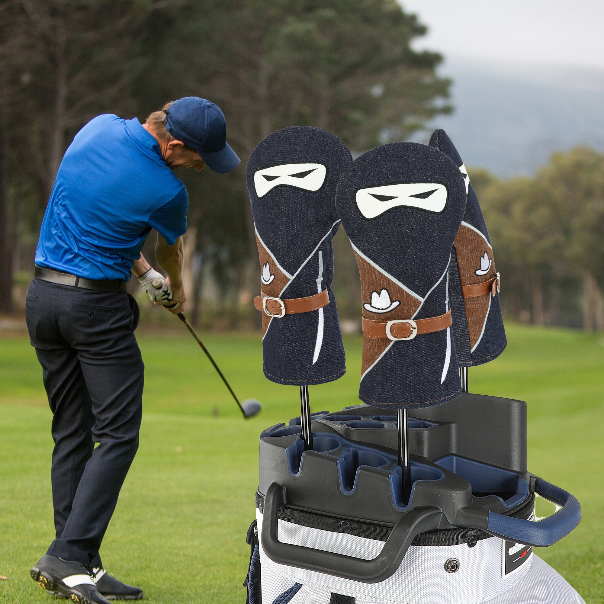 Vintage Denim Golf Driver Headcover - Premium Denim Fabric with Applique Embroidery & Soft Velvet Lining, Retro Style Golf Club Protector Fits All 460cc Drivers
