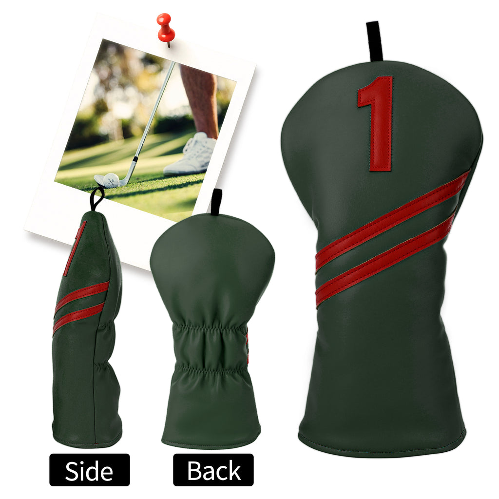 Minimalist 4pc Golf Headcover Set - Premium Waterproof PU Leather Wood Club Covers (Driver, 3/5 Fairway, Hybrid) with High-Quality Applique Embroidery & Velvet Lining, 5 Colors