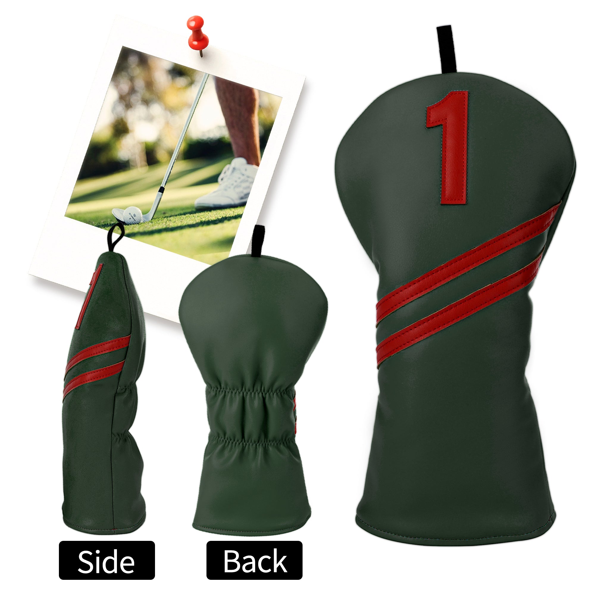 Minimalist 4pc Golf Headcover Set - Premium Waterproof PU Leather Wood Club Covers (Driver, 3/5 Fairway, Hybrid) with High-Quality Applique Embroidery & Velvet Lining, 5 Colors