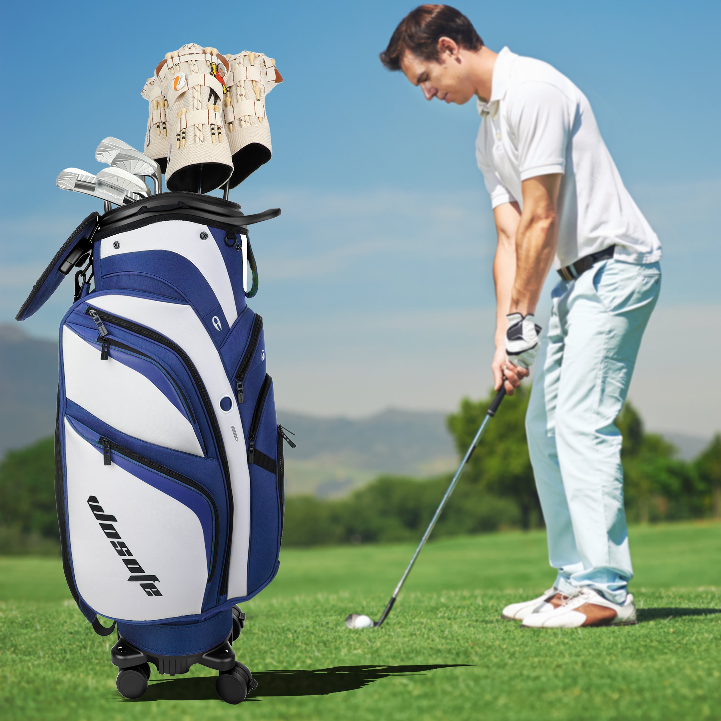 golf travel bags with wheels, Golf Cart and Travel Bag Retractable Cover,Golf Carry Bag for Men and Women, Multiple Storage Pockets, Shoe Compartment, Golf Cart Bag, 4 Colors to Choose from(FreeShipping)