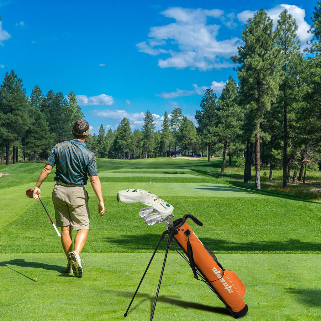 Golf Stand Bag,Lightweight Small Golf Bag,with Dual Strap Easy Carry 2 Way Dividers Multiple Pockets Golf Gun Bag with 2 Golf Wood Head Covers