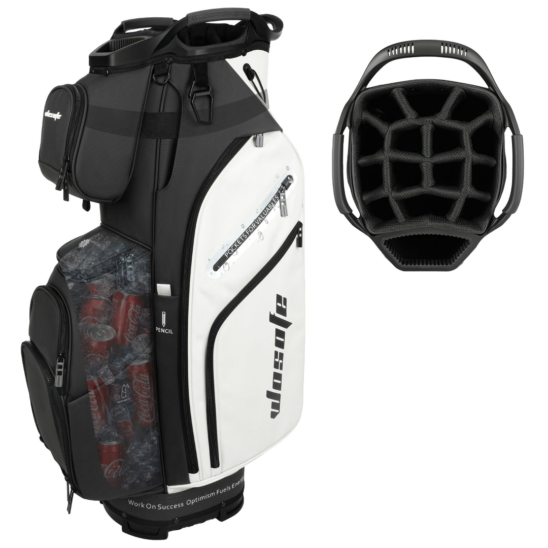 Premium PU Leather Golf Cart Bag | 14-Way Full-Length Dividers | 10+ Pockets